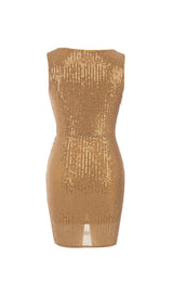 SEQUINED JERSEY WRAP-EFFECT MINI DRESS IN GOLD styleofcb 