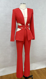 V-NECK SUIT WITH HOLLOWED-OUT WAIST IN RED styleofcb 