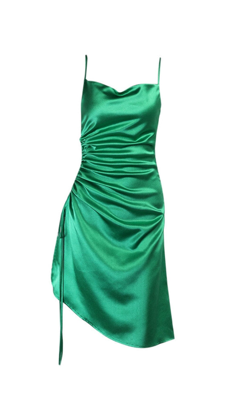 MONTEGO GREEN SATIN SIDE SLIT DRESS Dresses styleofcb 