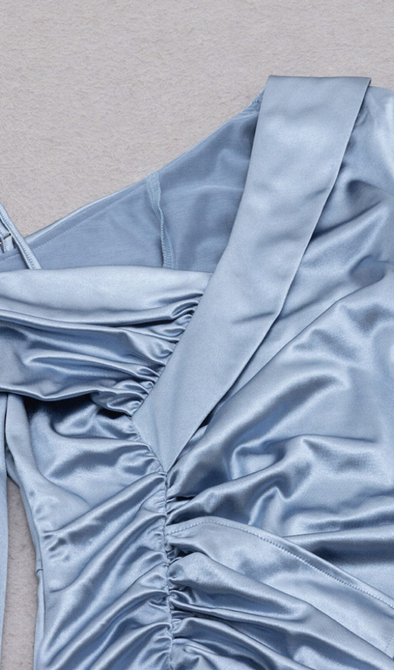 IRREGULAR OFF SHOULDER FLOUNCES DRESS IN GRAY-BLUE styleofcb 