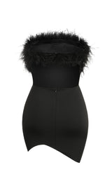 BLACK STRAPLESS FEATHER BODYCON MINI DRESS styleofcb 