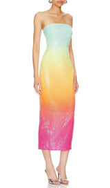 STRAPLESS SEQUIN OMBRE MAXI DRESS IN MULTI-COLOR DRESS styleofcb 