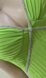 GREEN PLEATED SLIT MAXI DRESS