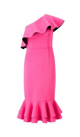 CROSS-SHOULDER RUFFLED FISHTAIL DRESS IN ROSE styleofcb 