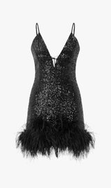 FEATHER V NECK MINI DRESS IN BLACK DRESS STYLE OF CB 