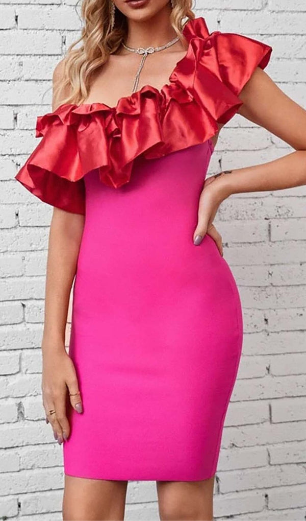 RUFFLE ONE SHOULDER MINI BODYCON DRESS IN RED DRESS STYLE OF CB 