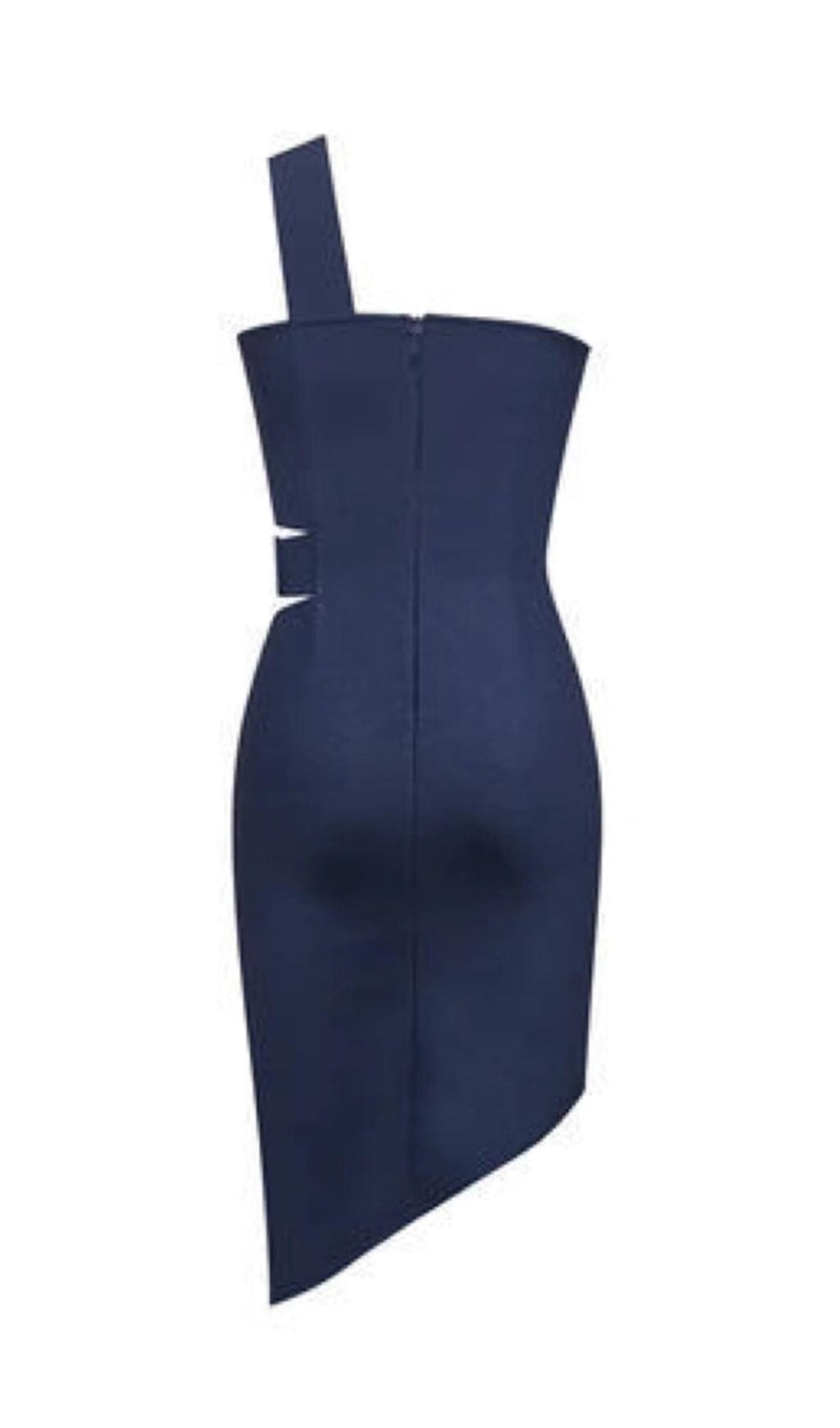 ONE-SHOULDER DRESS WITH DRILL BUCKLE SPLIT IN NAVY BLUE styleofcb 