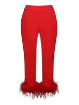RED BLAZER SUIT WITH FEATHER TRIM Bottoms styleofcb 
