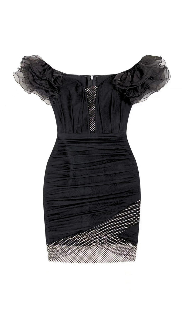 RUFFLES BANDAGE MINI DRESS IN BLACK DRESS STYLE OF CB 