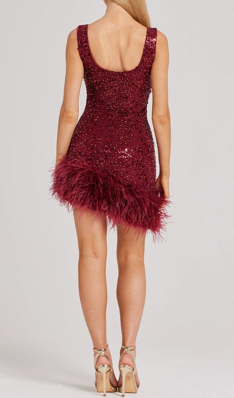 RED FEATHER SEQUIN DRESS styleofcb 