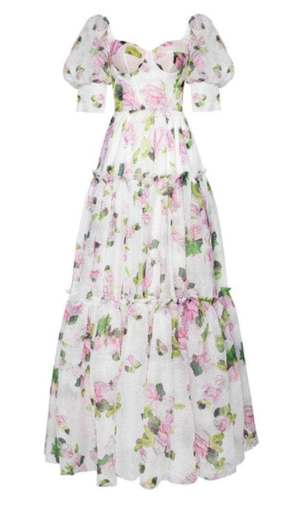 OFF-THE-SHOULDER FLORAL MAXI DRESS IN WHITE DRESS STYLE OF CB 