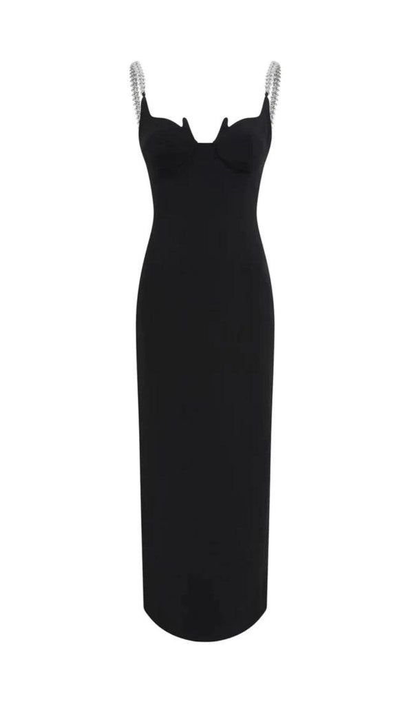 CHAIN HALTER HIGH WAIST SLIM HIP MIDI DRESS IN BLACK styleofcb 