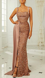 GOLD SEQUIN SLEEVELESS SUSPENDER MAXI DRESS Dresses styleofcb 