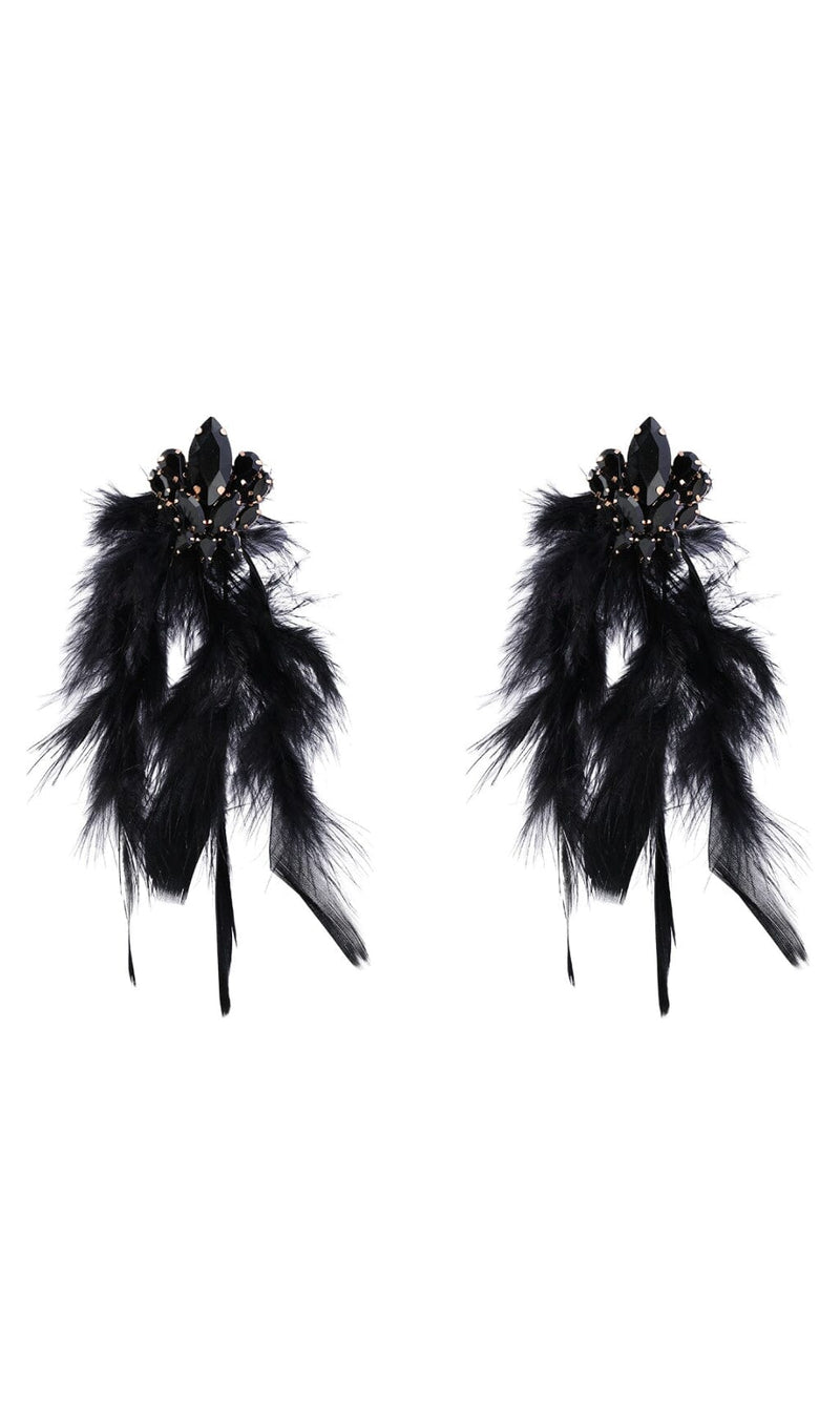 RHINESTONE FEATHER EARRINGS Earrings sis label BLACK 