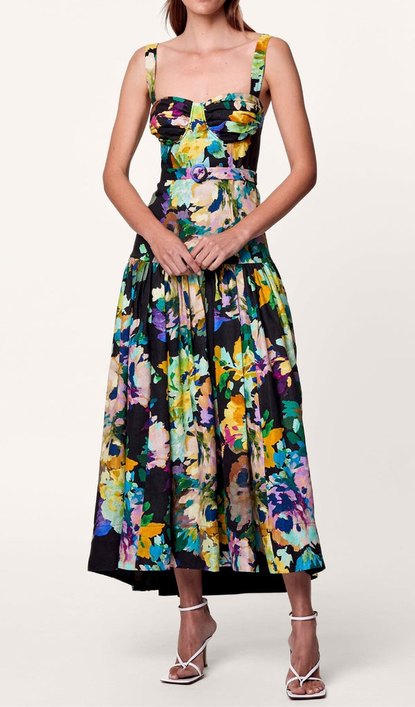 FLORAL STRAPPY MIDI DRESS IN MARTOS BLACK DRESS STYLE OF CB 