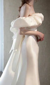 IRREGULAR NECKLINE RIBBON MAXI DRESS IN WHITE styleofcb 