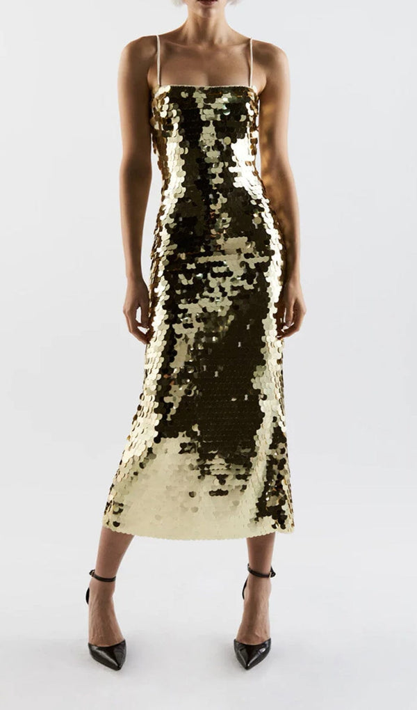 SEQUIN SLIP MIDI DRESS IN METALLIC DRESS styleofcb 