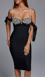 RHINESTONE STRAPPY MIDI DRESS IN BLACK DRESS STYLE OF CB 