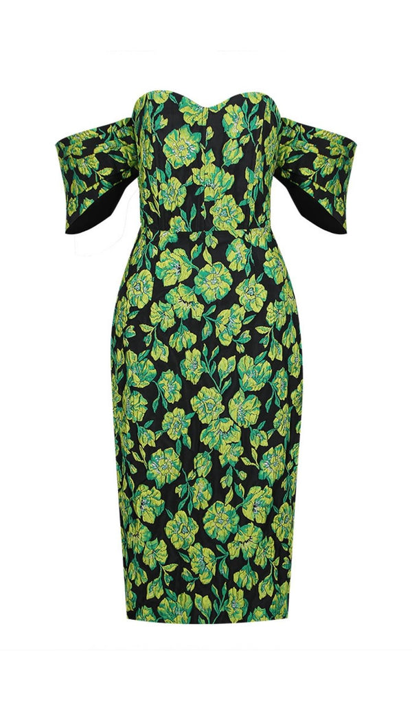 JACQUARD STRAPLESS MIDI DRESS IN GREEN Dresses styleofcb 