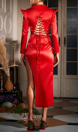 CORSET PLUNGE JACKET DRESS IN RED DRESS STYLE OF CB 