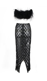 FEATHER SEQUIN TWO PIECE SET IN BLACK styleofcb 