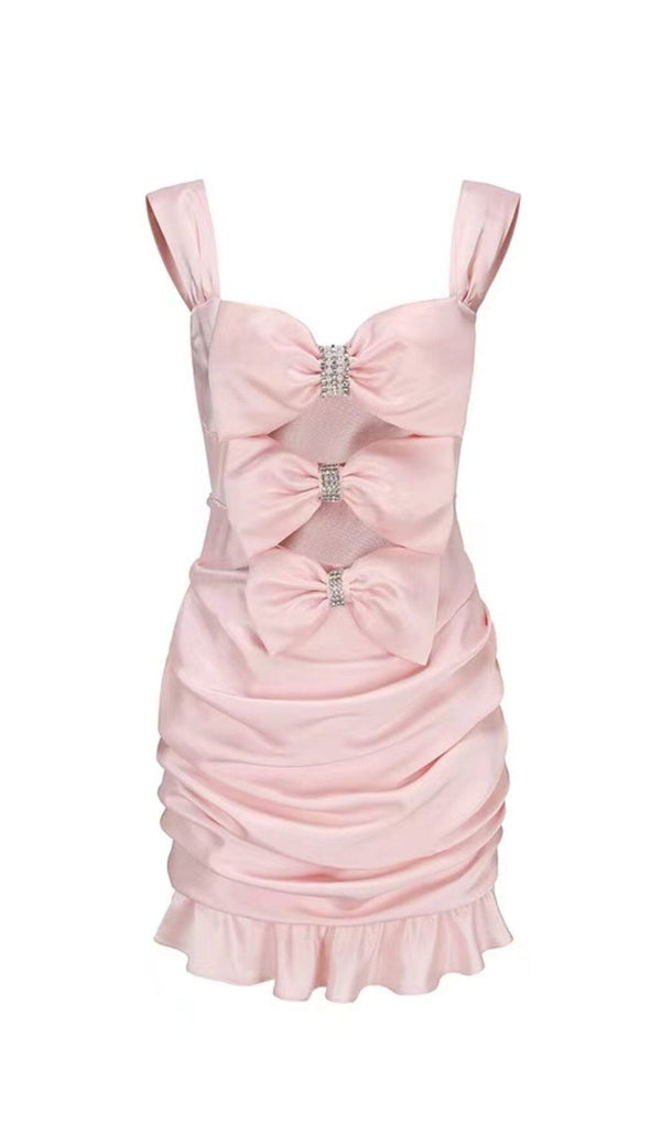 PINK BOW CUT OUT RUCHED MINI DRESS styleofcb 