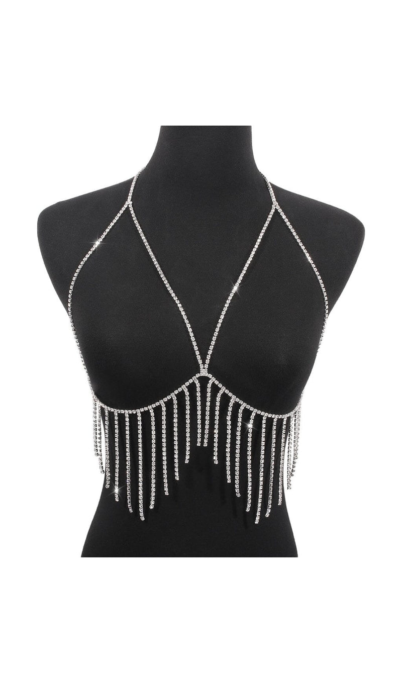 TASSEL AND DIAMOND CHEST CHAIN IN SILVER blingmyfriend 