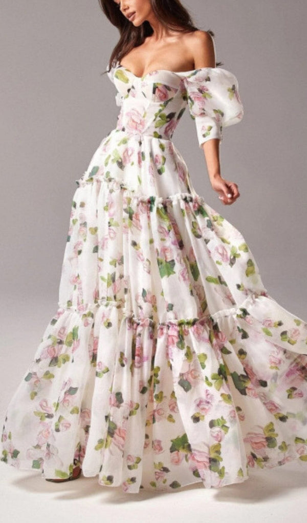 OFF-THE-SHOULDER FLORAL MAXI DRESS DRESS STYLE OF CB 