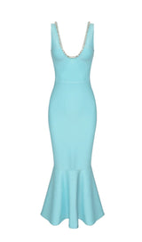 BANDAGE FISHTAIL SLEEVELESS HIGH WAIST MAXI DRESS IN AQUAMARINE styleofcb 