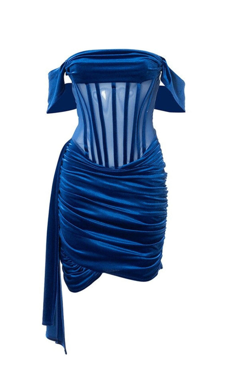 IRISA TEAL BLUE DRAPING OFF SHOULDER CORSET DRESS Dresses styleofcb 