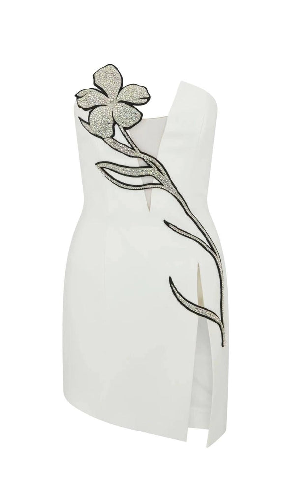 CRYSTAL FLOWER MINI DRESS IN WHITE Dresses styleofcb 