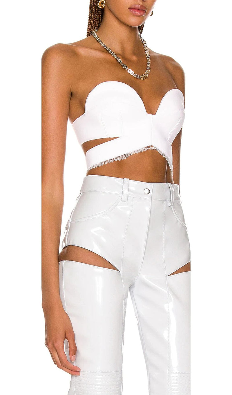 CUT OUT PU TWO-PIECE SUIT IN WHITE styleofcb 