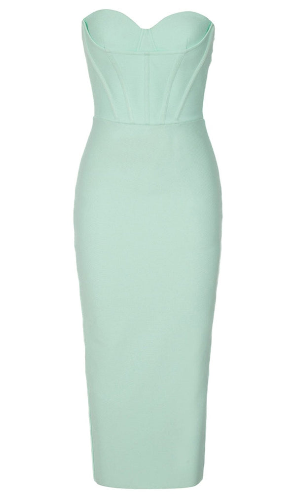 STRAPLESS CORSET MIDI DRESS IN SEAFOAM GREEN DRESS styleofcb 