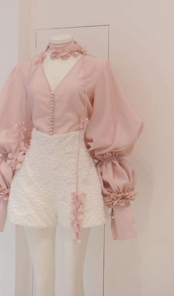 PUFF SLEEVE TWO PIECE SUIT IN PINK DRESS STYLE OF CB 