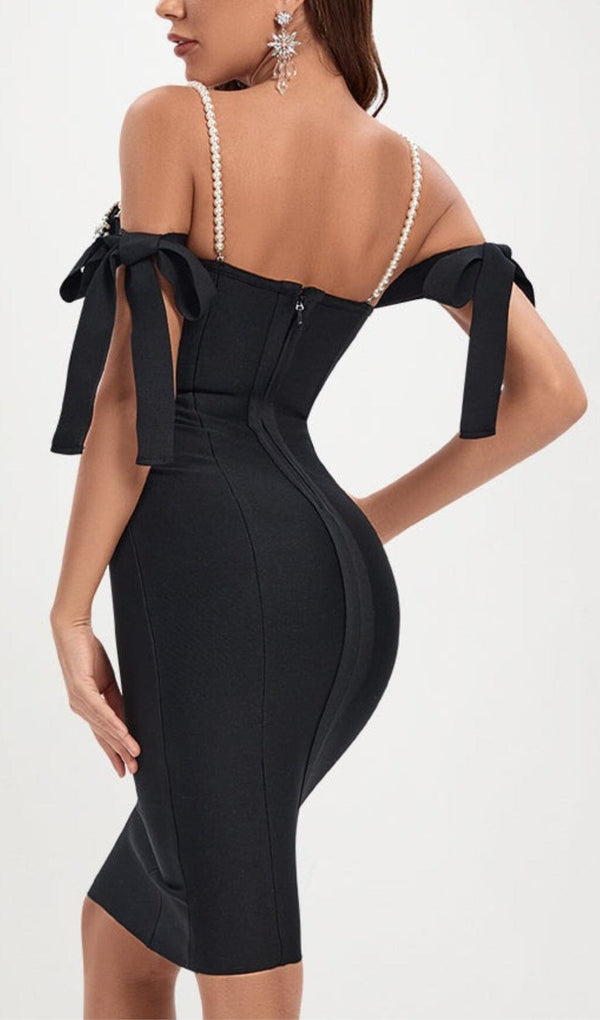 RHINESTONE STRAPPY MIDI DRESS IN BLACK DRESS STYLE OF CB 