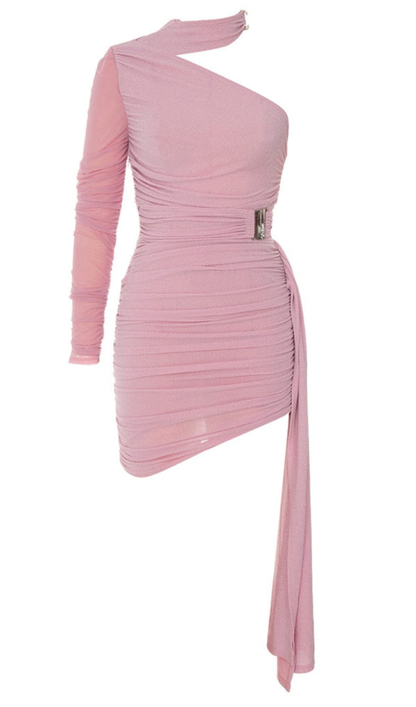 SEQUIN RUCHED MINI DRESS IN ROSE PINK DRESS styleofcb 