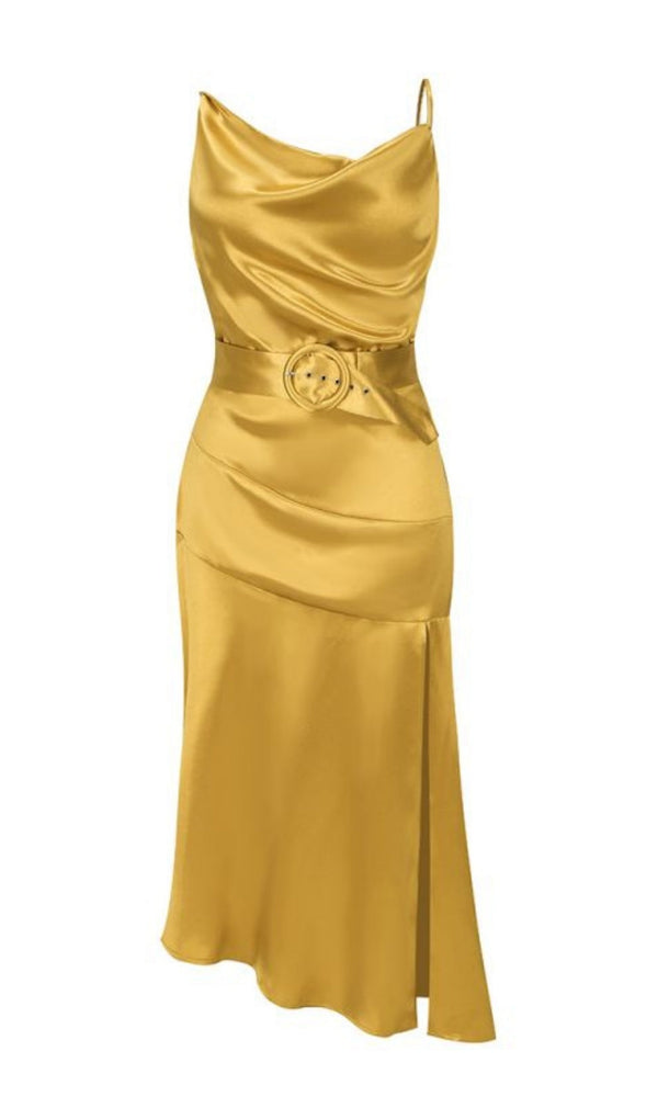 BANDAGE RUCHED MIDI DRESS IN GOLD Dresses styleofcb 