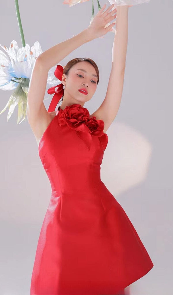 ROSE EMBELLISHED SATIN MINI DRESS IN RED DRESS styleofcb 