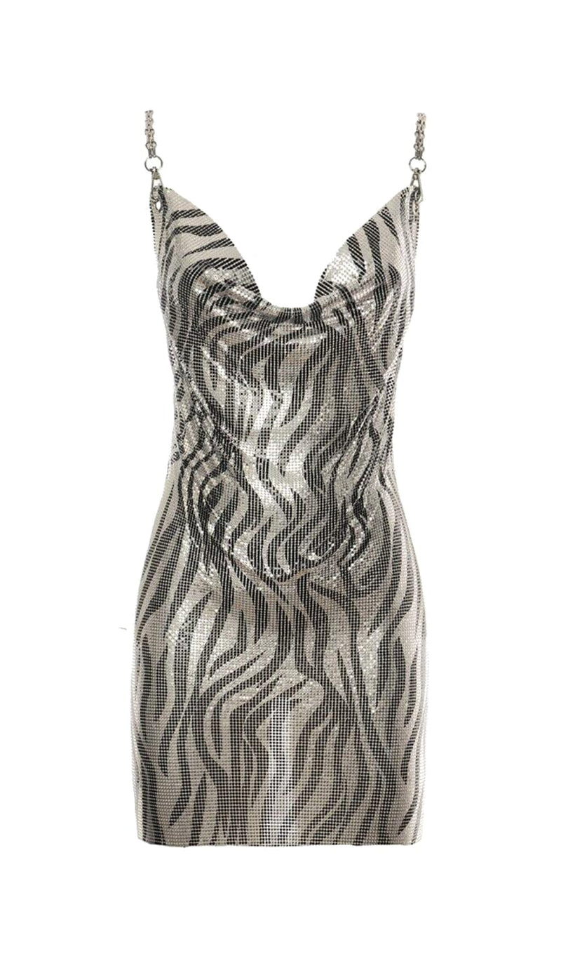 SHORT ZEBRA ACRYLIC DRESS IN SILVER MINI DRESS styleofcb 