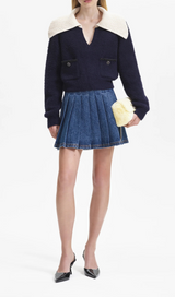 NAVY SOFT KNIT COLLAR TOP