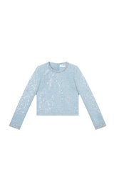 BLUE SEQUIN BOUCLE TOP