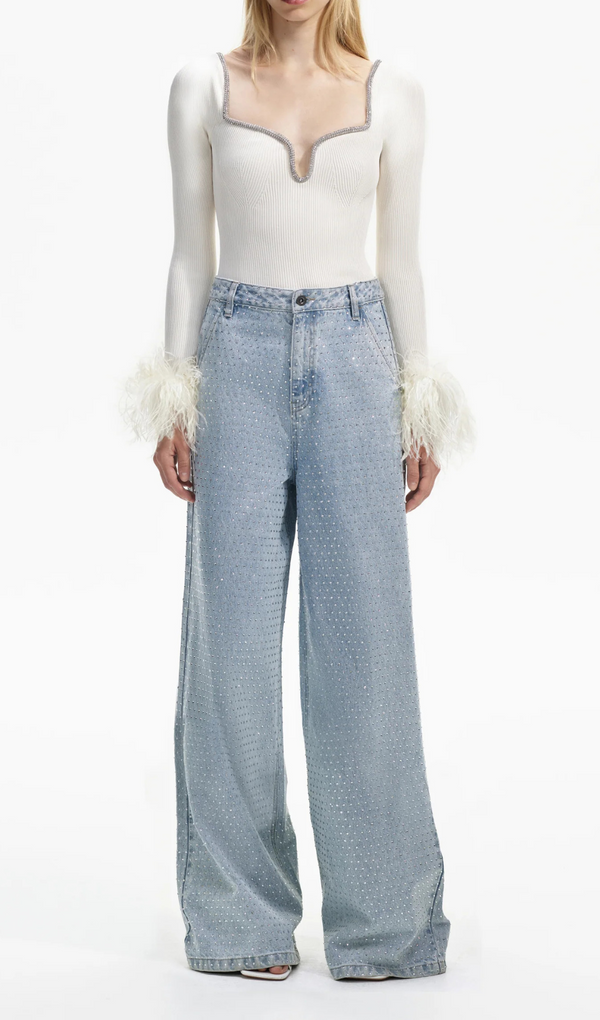 OFF WHITE KNIT FEATHER TOP