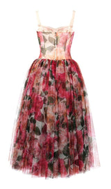FLORAL-PRINT CORSET MIDI DRESS IN PINK DRESS STYLE OF CB 