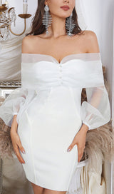 ONE-LINE SHOULDER-TOP TULLE DRESS IN WHITE styleofcb 