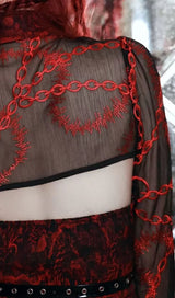 VAMPIRE BLACK CROPPED TOP WITH CHAIN EMBROIDERY BELL SLEEVES sis label 