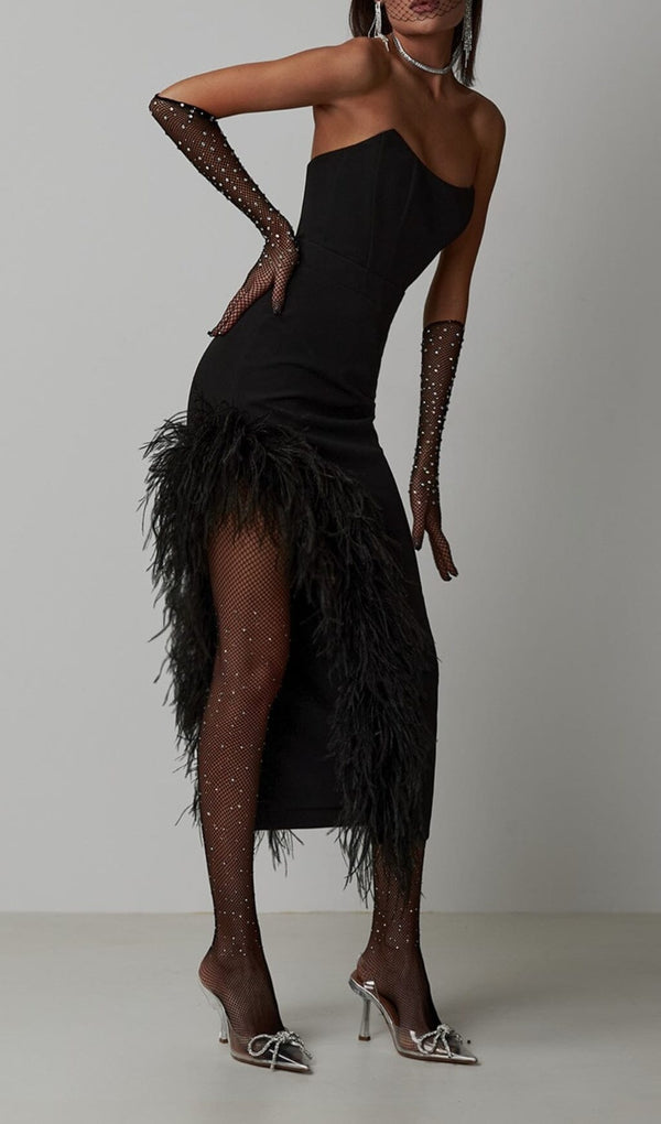 FEATHER HIGH-LOW DRESS IN BLACK DRESS styleofcb 