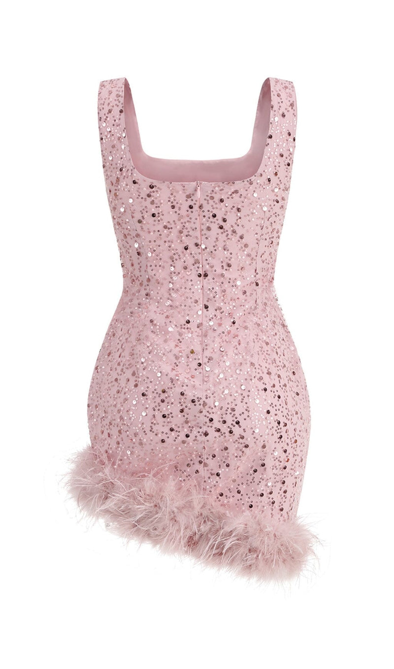 PINK FEATHER SEQUIN DRESS styleofcb 