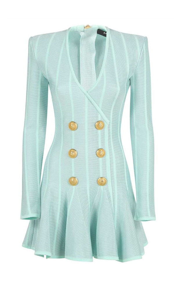 BUTTON-EMBELLISHED MESH MINI DRESS IN MINT DRESS STYLE OF CB 