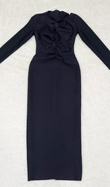 LONG SLEEVES CUT OUT MIDI DRESS IN BLACK styleofcb 