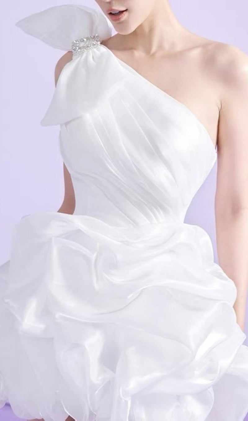 WHITE ONE SHOULDER BOWKNOT MINI DRESS Dresses styleofcb 